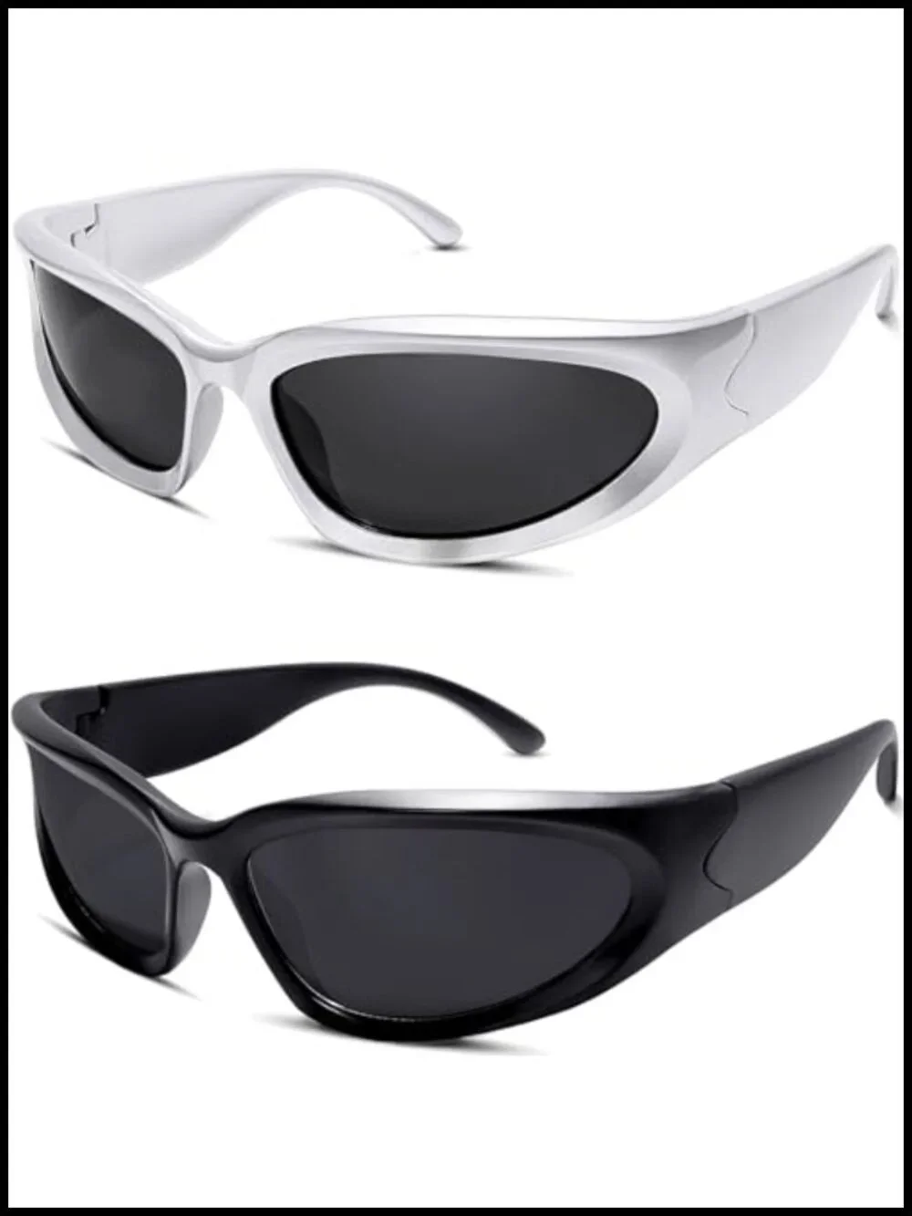 2 Pair Y2K Wrap Around Sunglasses Sports Futuristic Oval Shades UV400